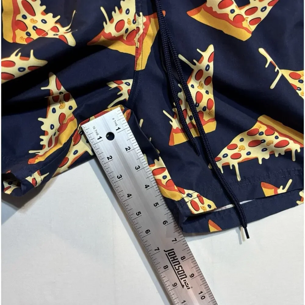 U.S. Surf Club Pizza Print Swim Trunks Mens Small Blue Mesh Lined Beach Shorts